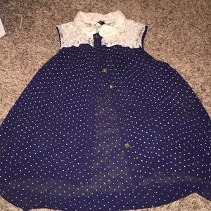 Polka dot and lace button down tank top